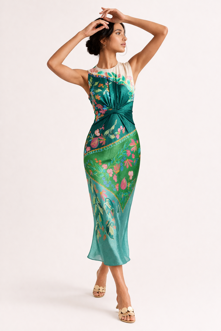 Robe midi imprimée sans manches pour femmes, style fête d'été - Agnese
