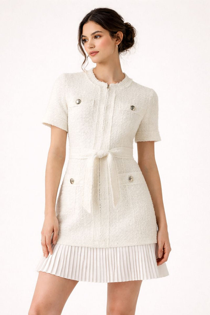 Robe courte ceinturée en tweed pour femmes - Anaís