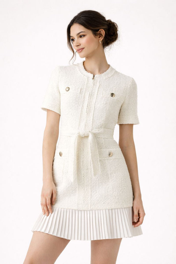 Robe courte ceinturée en tweed pour femmes - Anaís