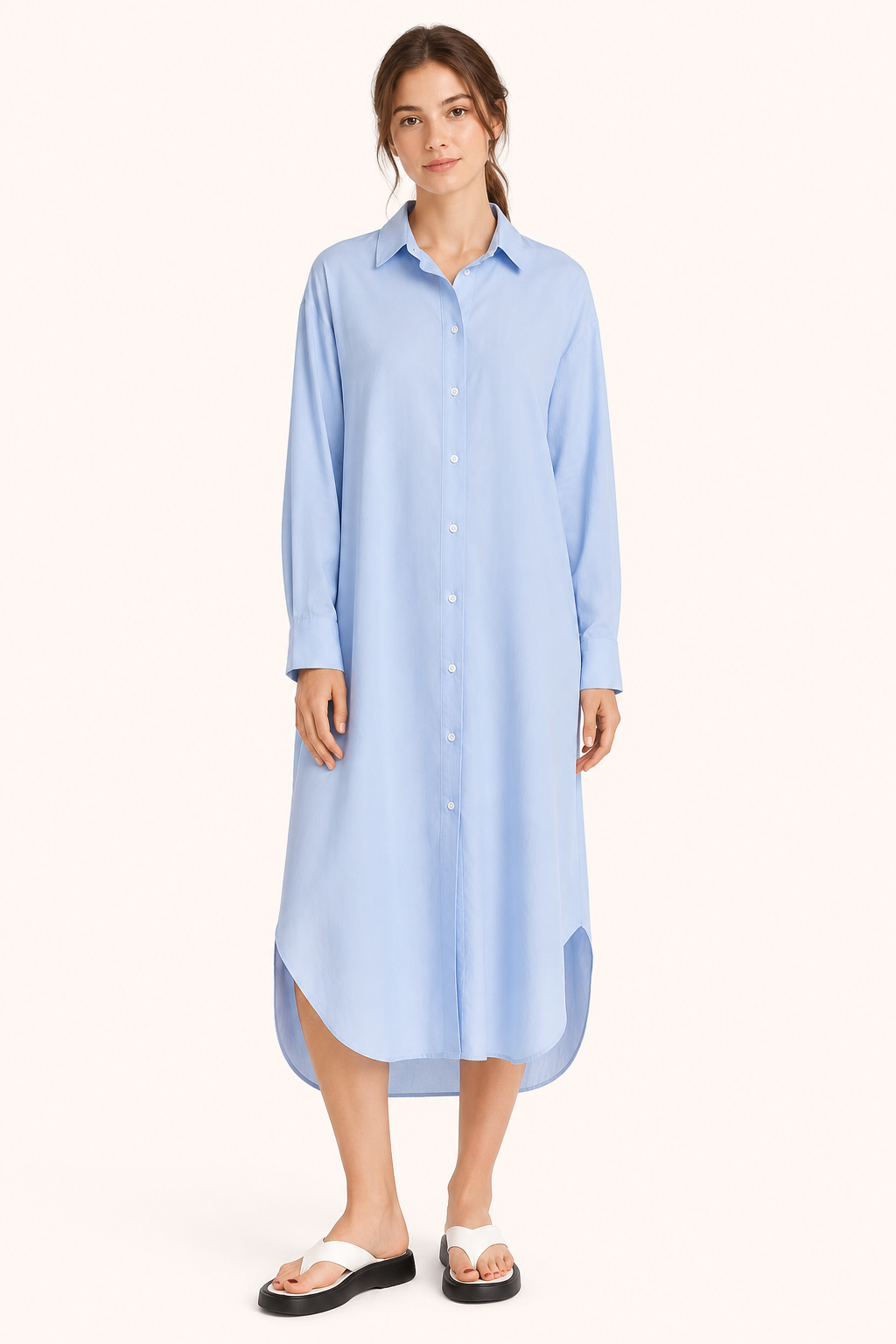 Robe chemise longue à boutons pour femme - Shanik