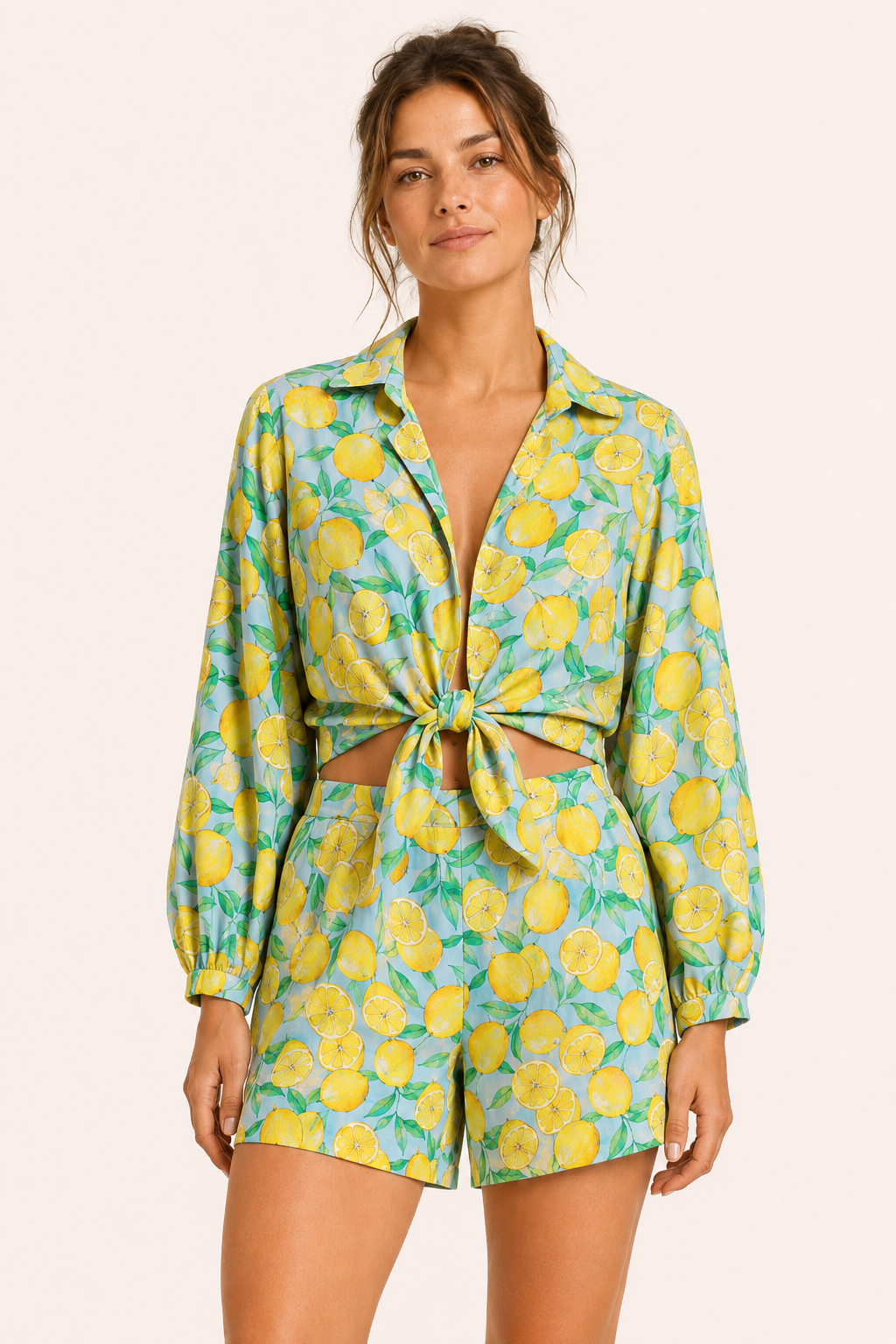 Ensemble femmes short d'été imprimé citron - Jorinde