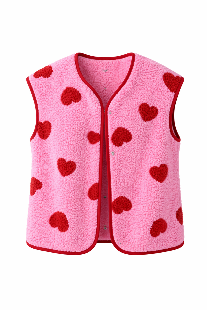 Gilet en peluche pour femmes avec imprimé cœur - Bere