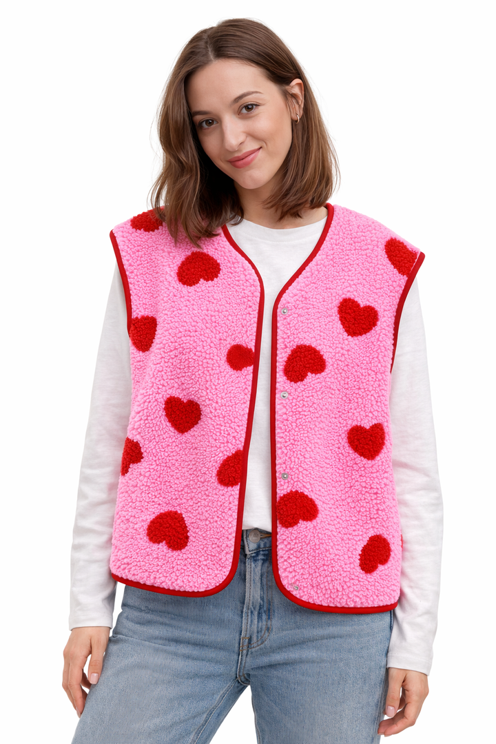 Gilet en peluche pour femmes avec imprimé cœur - Bere