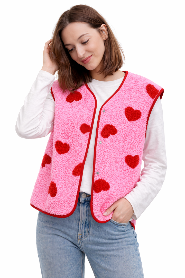 Gilet en peluche pour femmes avec imprimé cœur - Bere