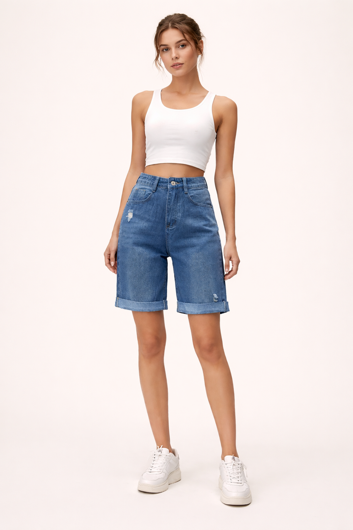 Bermuda effiloché avec ourlet pour femme - Charlotte