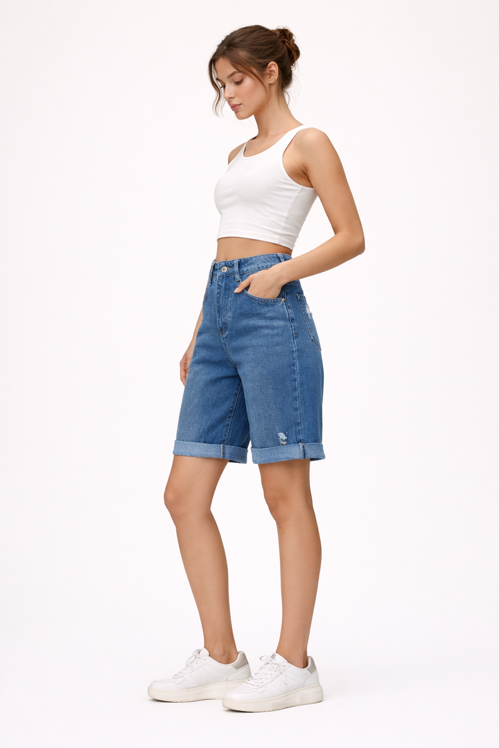 Bermuda effiloché avec ourlet pour femme - Charlotte