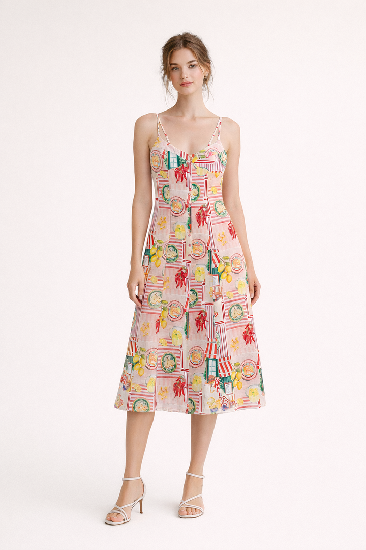 Robe midi à imprimé artistique printanier pour femmes - Bianca