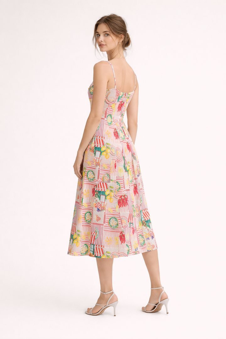 Robe midi à imprimé artistique printanier pour femmes - Bianca