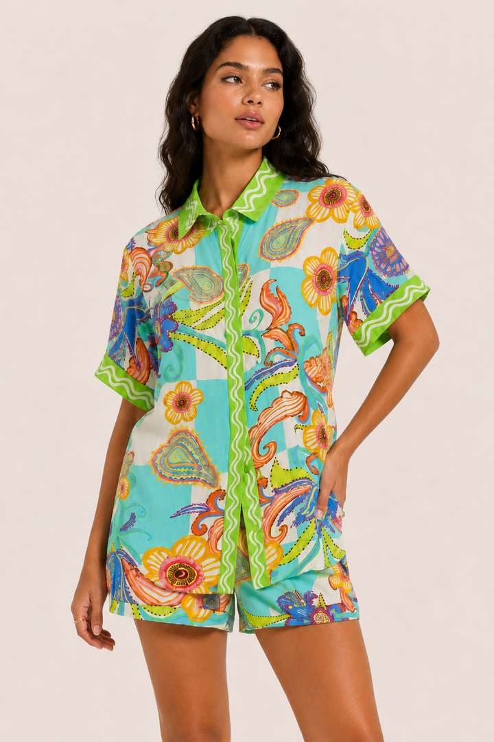 Ensemble femme blouse imprimée short d'été - Tabea