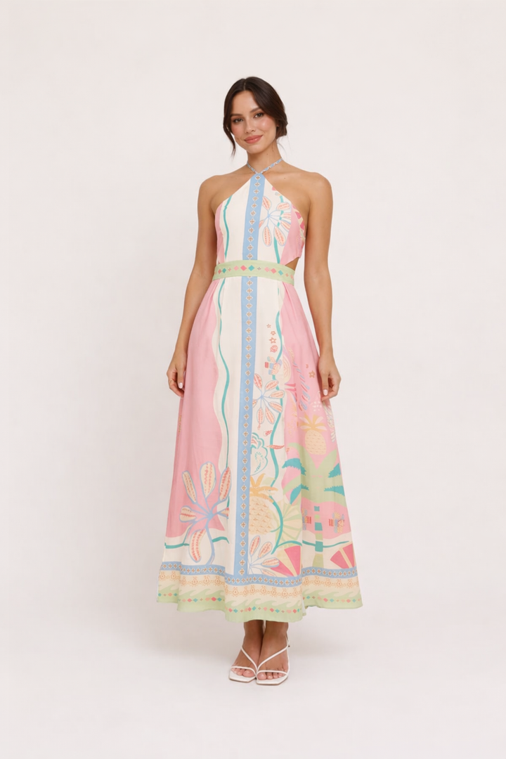Valentina robe longue imprimée dos nu pour femme - Valentina