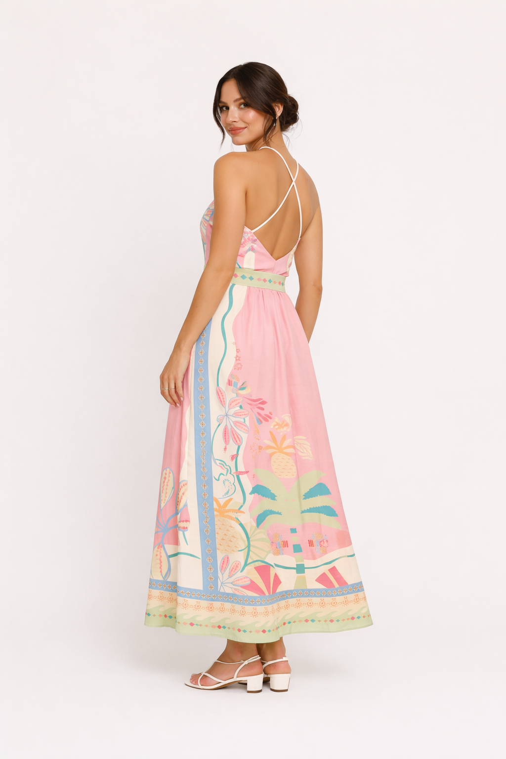 Valentina robe longue imprimée dos nu pour femme - Valentina