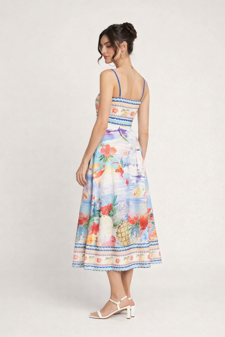 Robe midi à imprimé floral printemps-été pour femme - Mirela