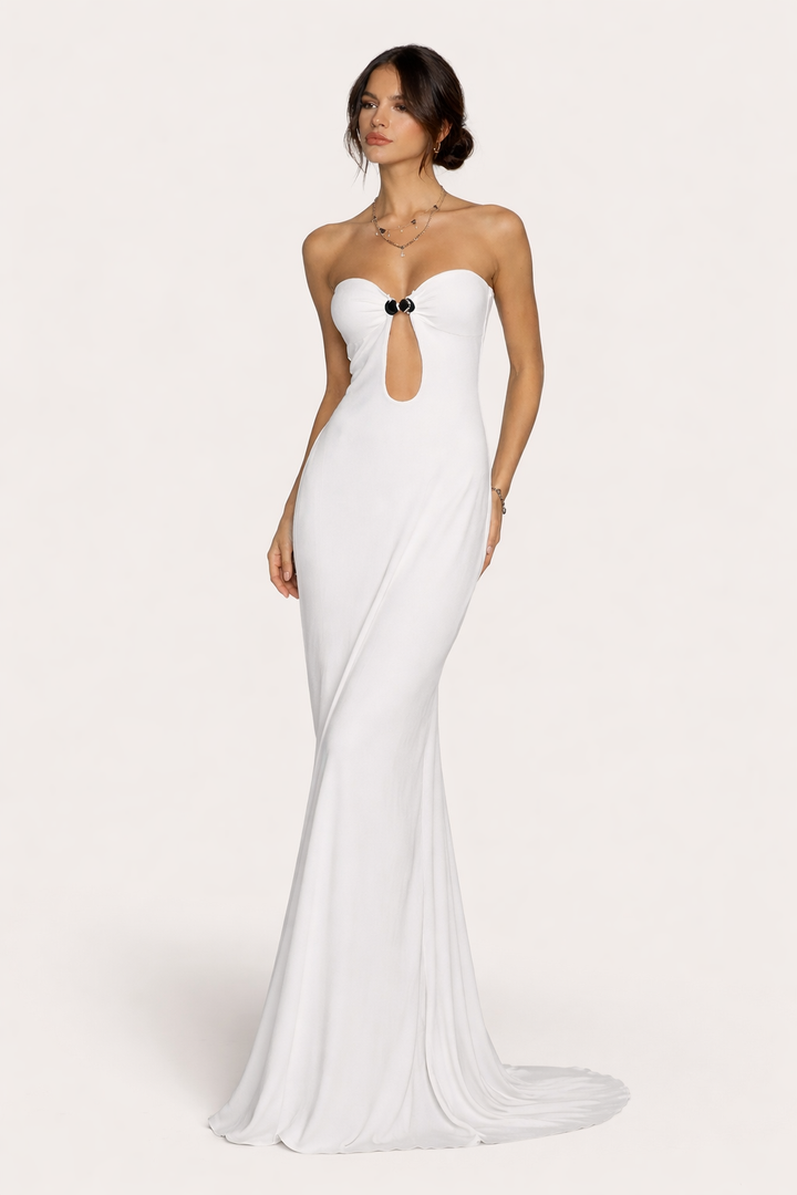 Robe longue sans bretelles avec fente sur le devant pour femmes - Jill