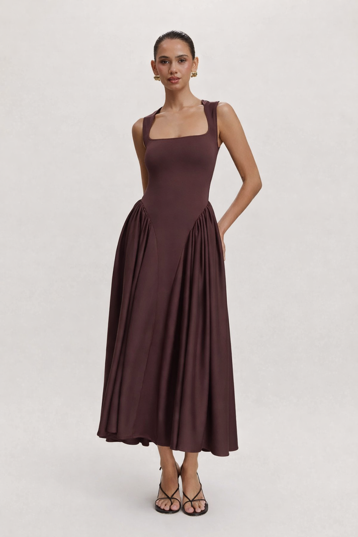 Robe midi à encolure carrée pour femmes - Brigitte