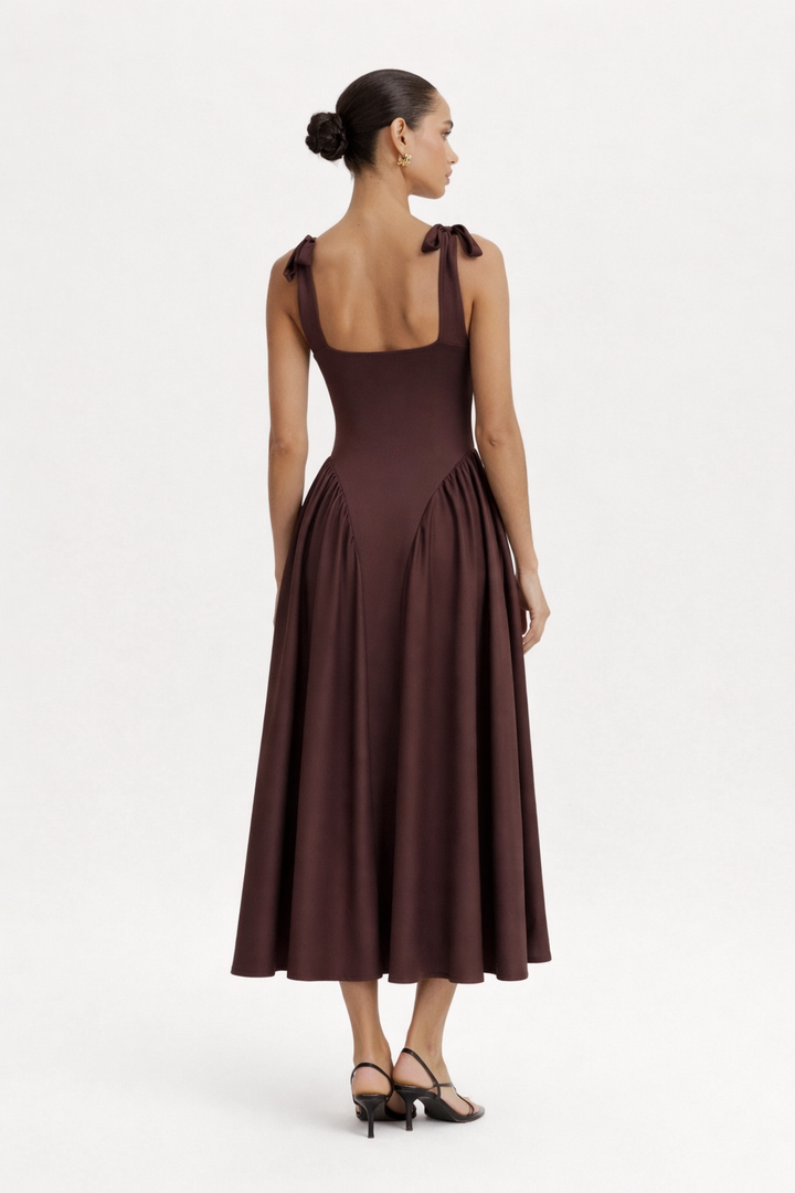 Robe midi à encolure carrée pour femmes - Brigitte