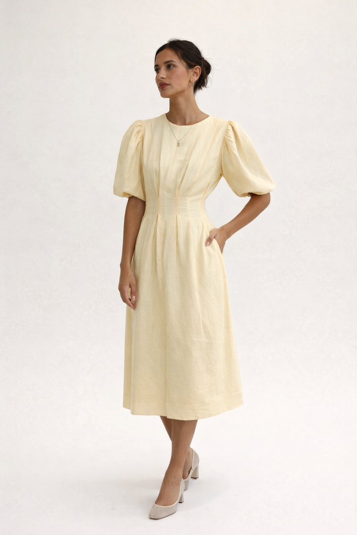 Robe midi à manches bouffantes pour femme - Frieda