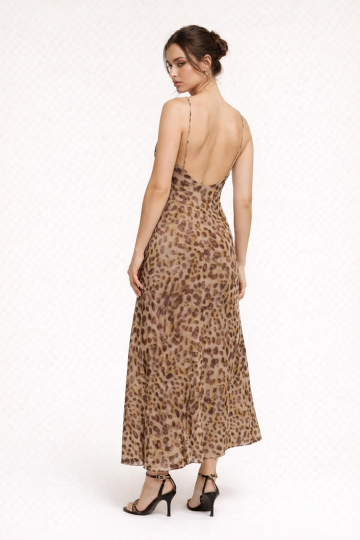 Robe longue à imprimé léopard pour femmes - Brunhilde