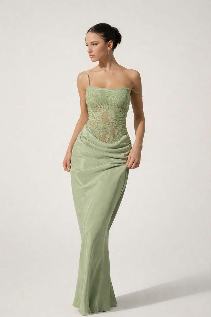 Robe longue en dentelle florale pour femmes - Lina