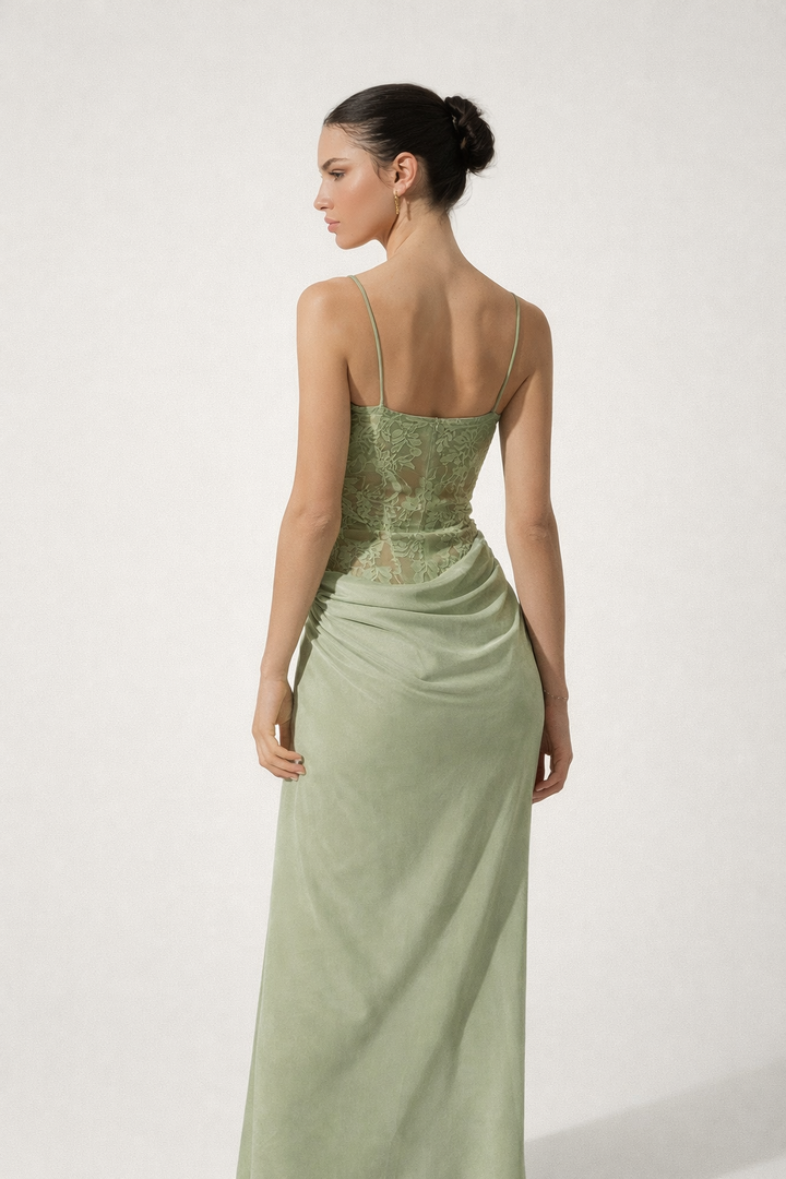Robe longue en dentelle florale pour femmes - Lina