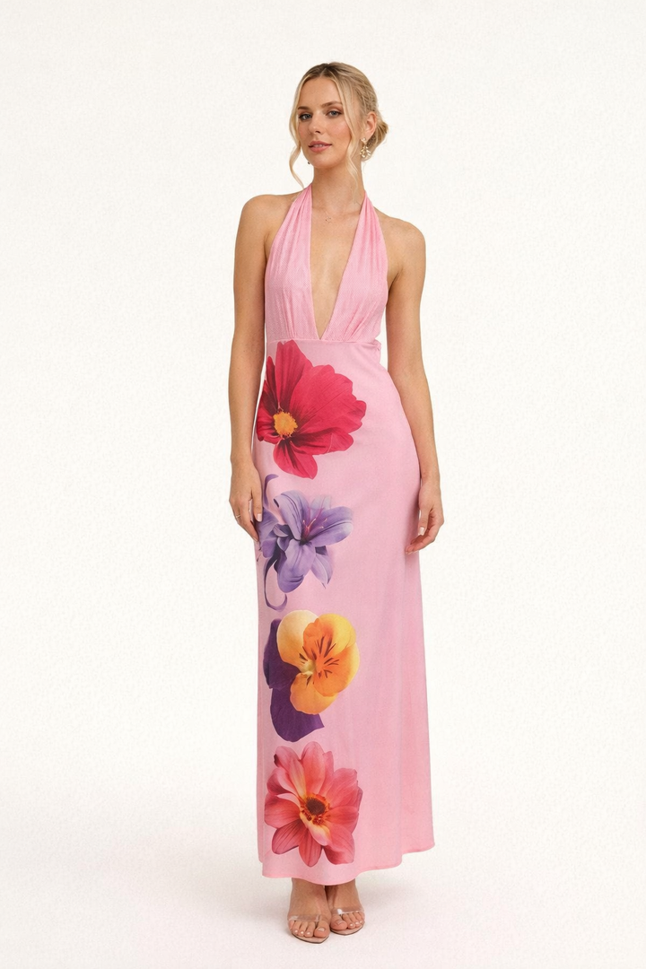 Robe longue dos nu à encolure profonde pour femmes - Hannelore