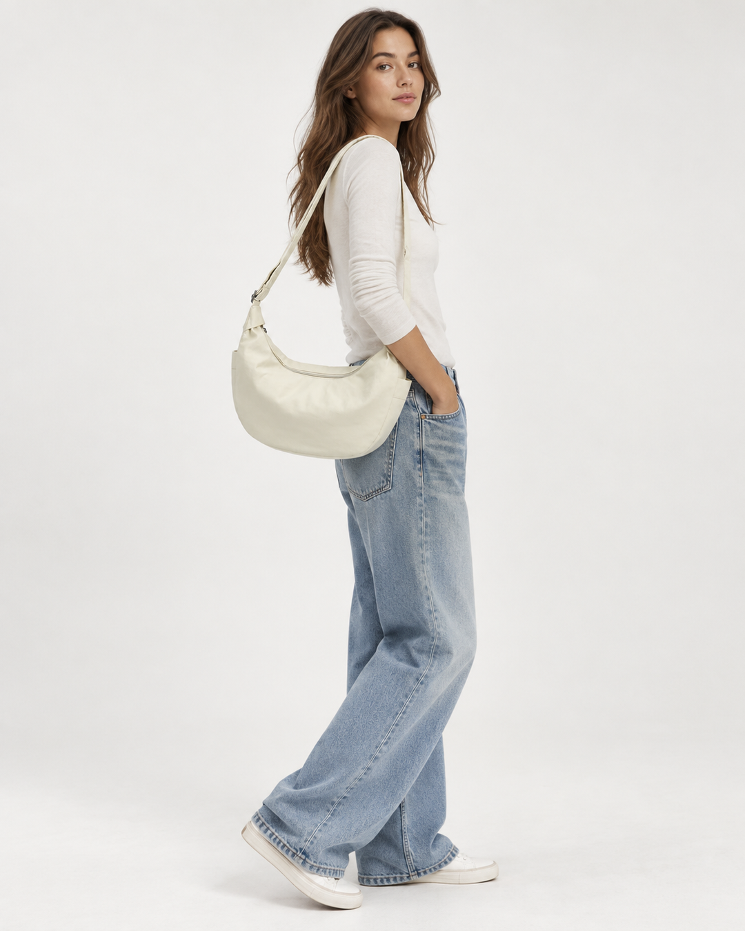 Sac à bandoulière pour femme en forme de demi-lune, grande capacité, bandoulière réglable - Manon