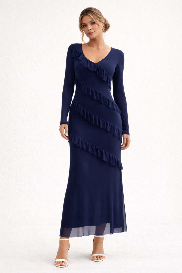 Robe à manches longues à volants pour femmes, coupe ajustée - Victoria