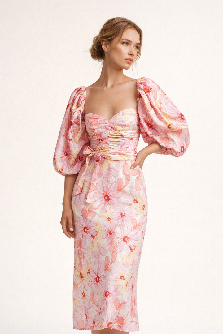 Robe mi-figue mi-raisin à manches bouffantes pour femmes - Klara
