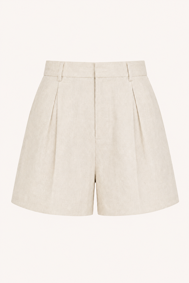 Short femme en lin et coton à taille haute avec pinces - Holly