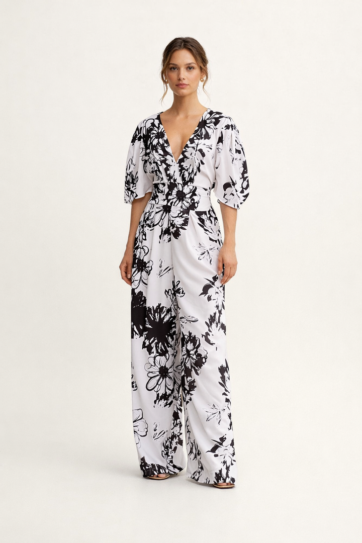 Combinaison taille haute à imprimé floral pour femmes - Hannelore