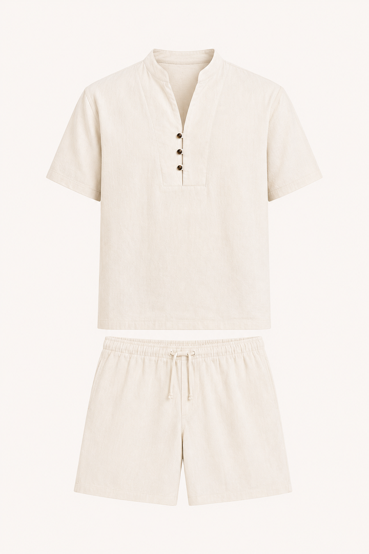 Ensemble homme en lin et coton avec col mao et short - Armin