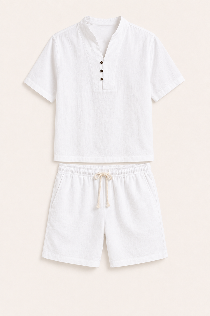 Ensemble homme en lin et coton avec col mao et short - Armin