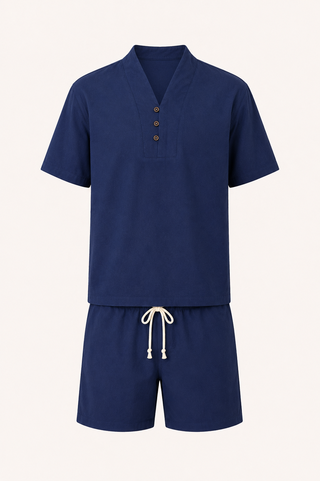 Ensemble homme en lin et coton avec col mao et short - Armin