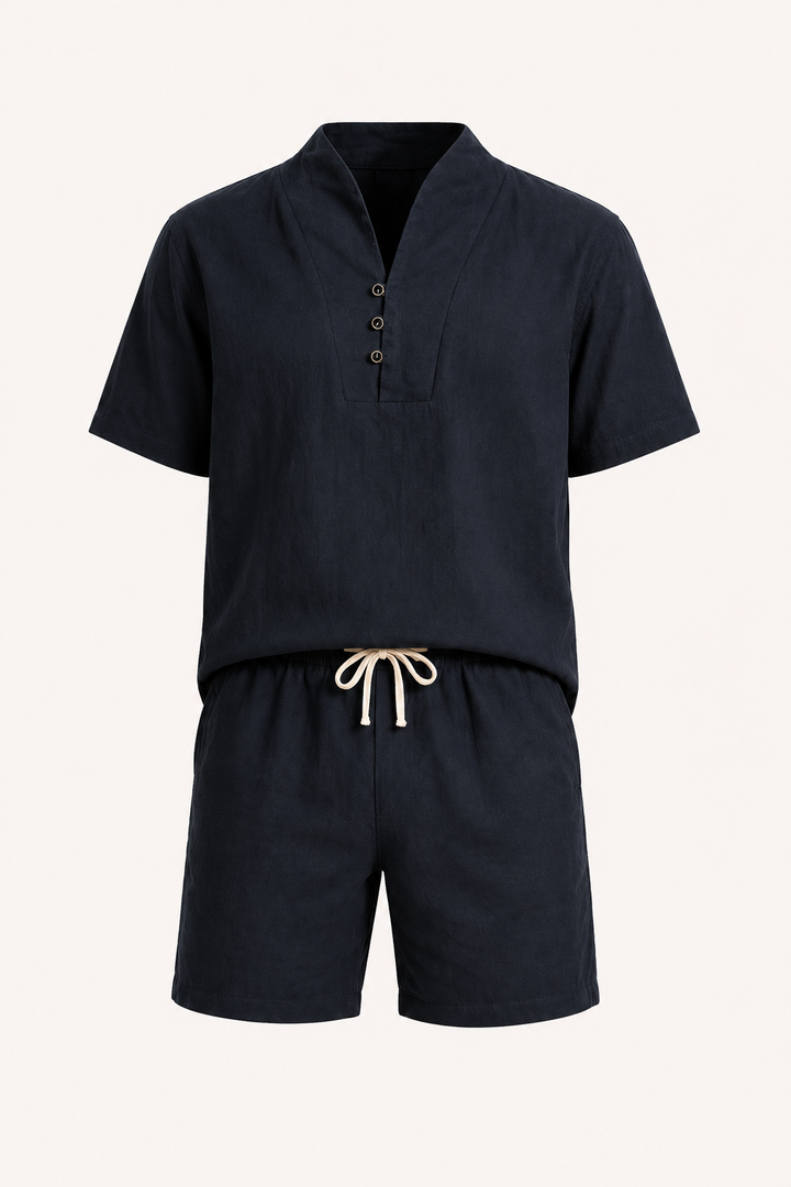 Ensemble homme en lin et coton avec col mao et short - Armin
