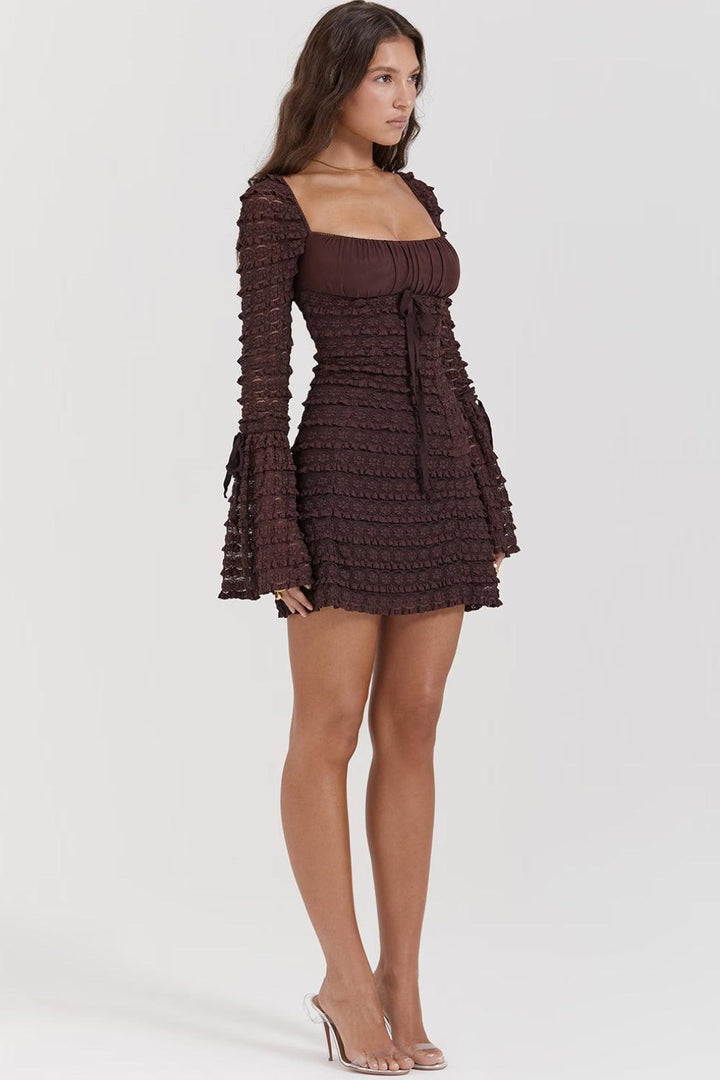 Robe courte à ruchés et manches longues pour femme - Signeva