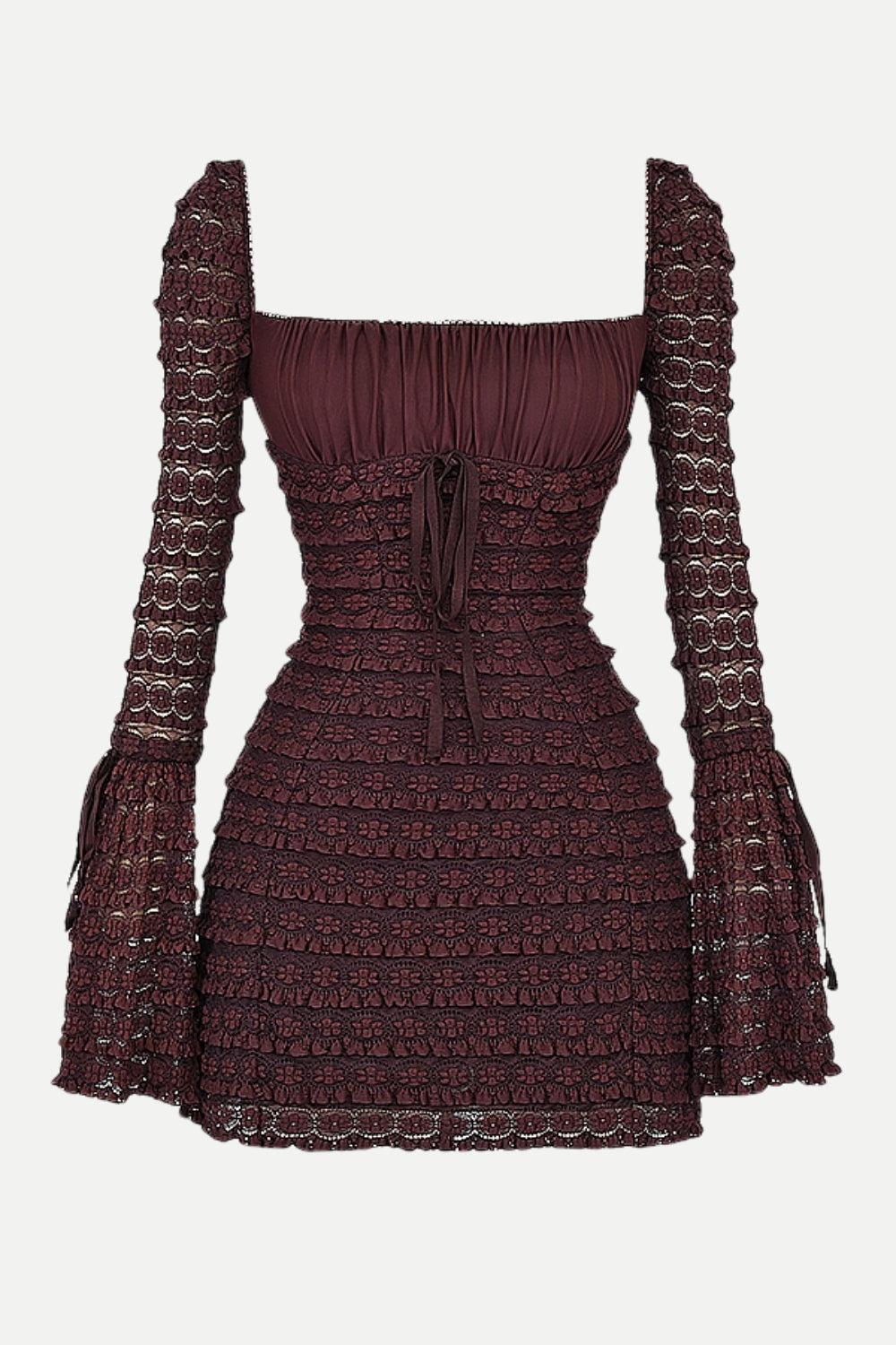 Robe courte à ruchés et manches longues pour femme - Signeva