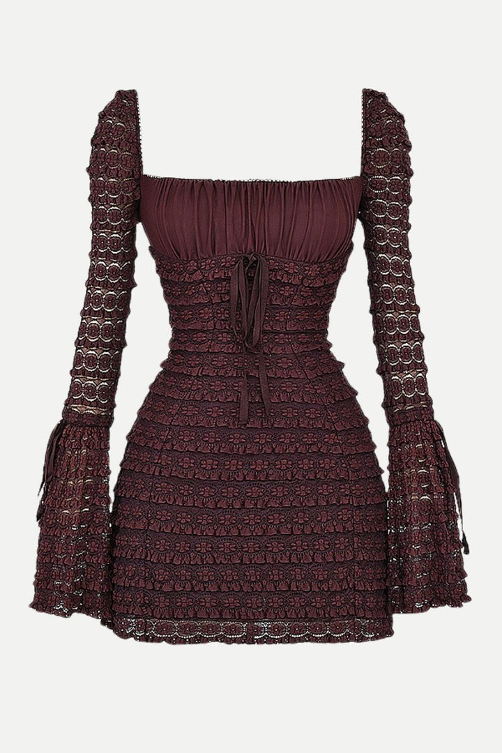 Robe courte à ruchés et manches longues pour femme - Signeva