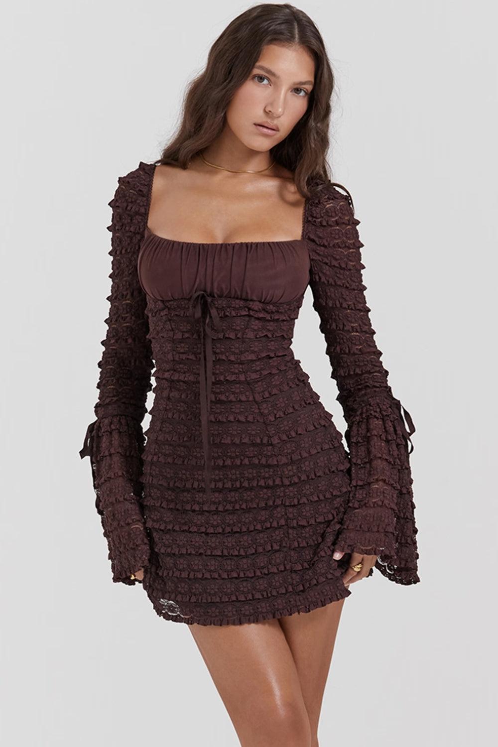 Robe courte à ruchés et manches longues pour femme - Signeva
