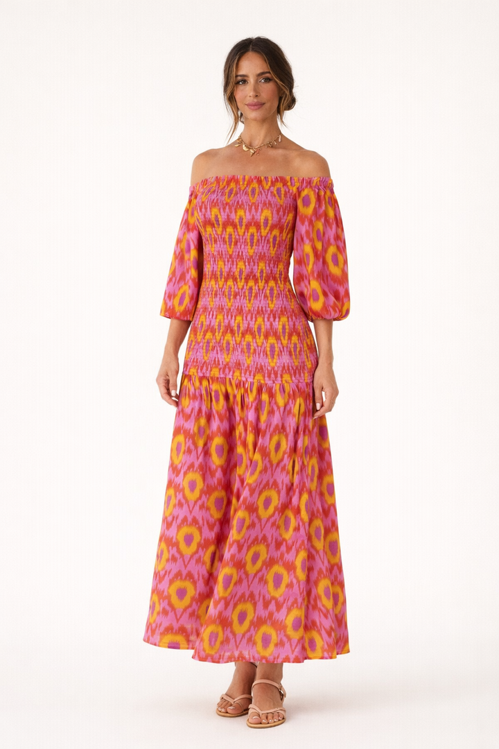 Robe longue à volants et épaules pour femmes - Anna