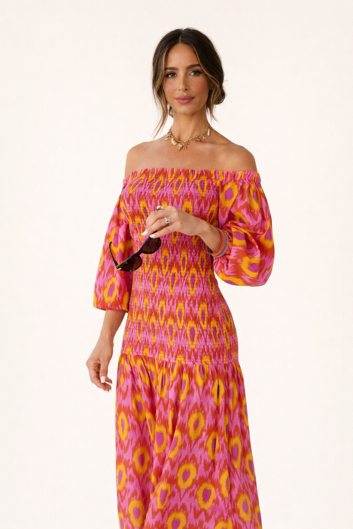 Robe longue à volants et épaules pour femmes - Anna
