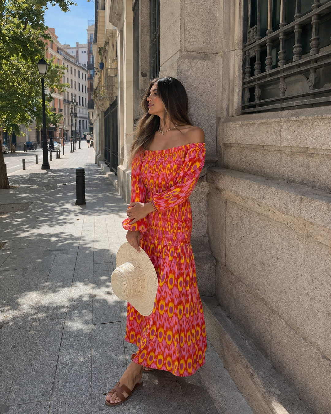 Robe longue à volants et épaules pour femmes - Anna