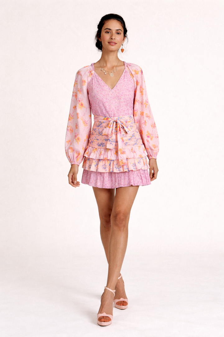Robe courte croisée boho à volants pour femme - Cinzia