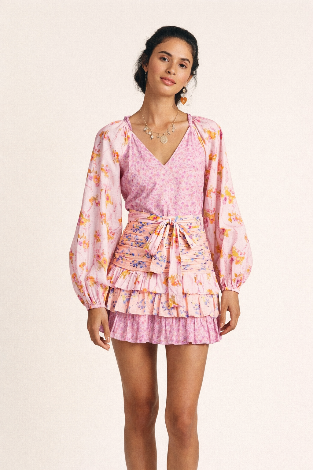 Robe courte croisée boho à volants pour femme - Cinzia