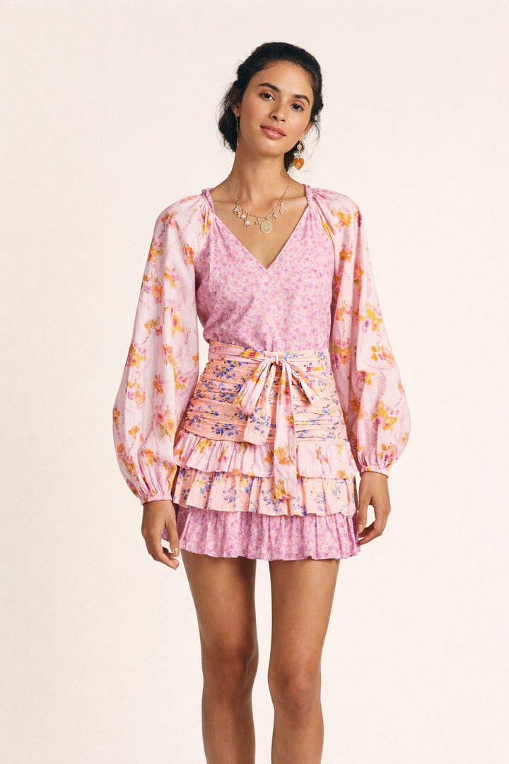Robe courte croisée boho à volants pour femme - Cinzia