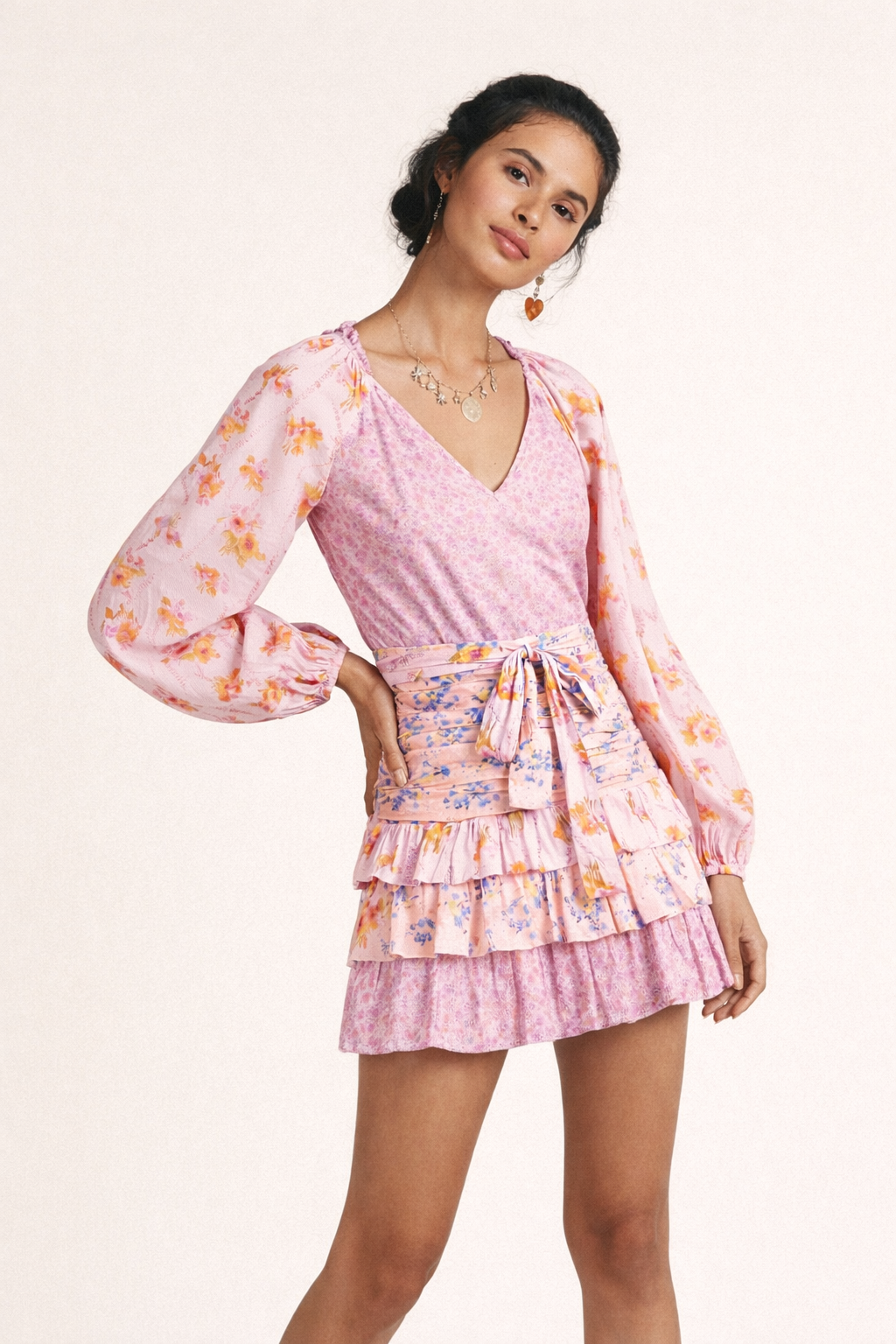 Robe courte croisée boho à volants pour femme - Cinzia
