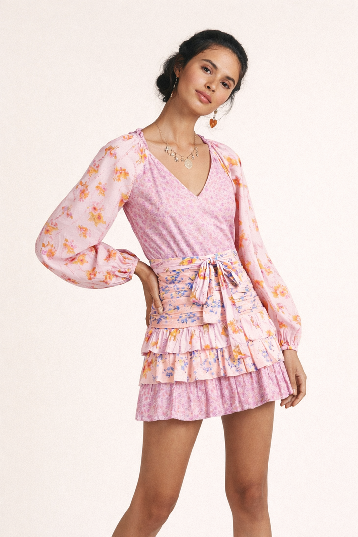 Robe courte croisée boho à volants pour femme - Cinzia