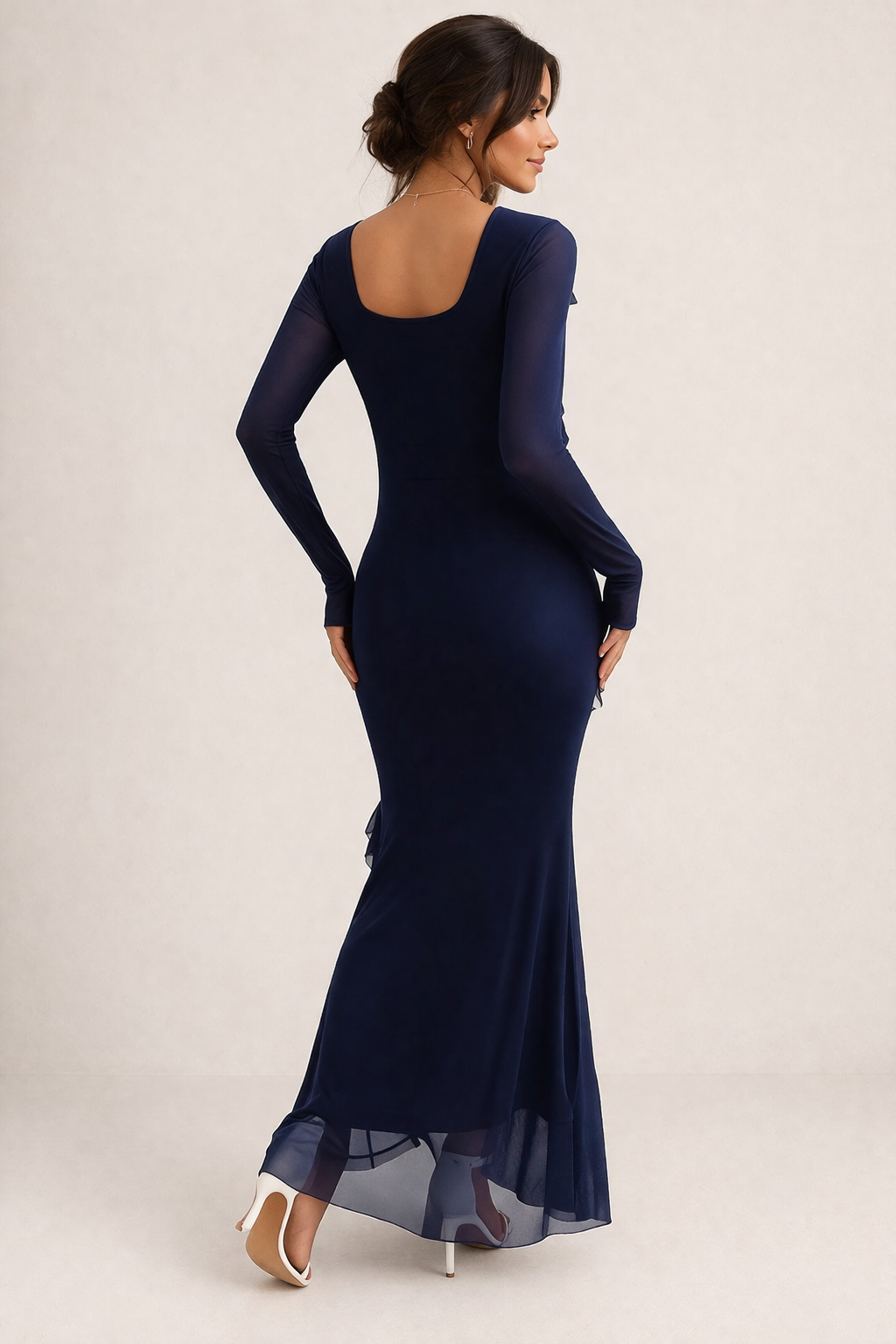 Robe à manches longues à volants pour femmes, coupe ajustée - Victoria