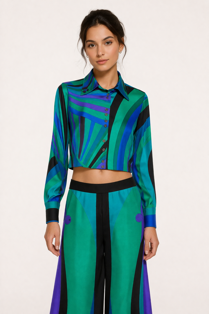Top à manches longues pour femmes, manches longues, pantalon large, imprimé élégant - Jenna