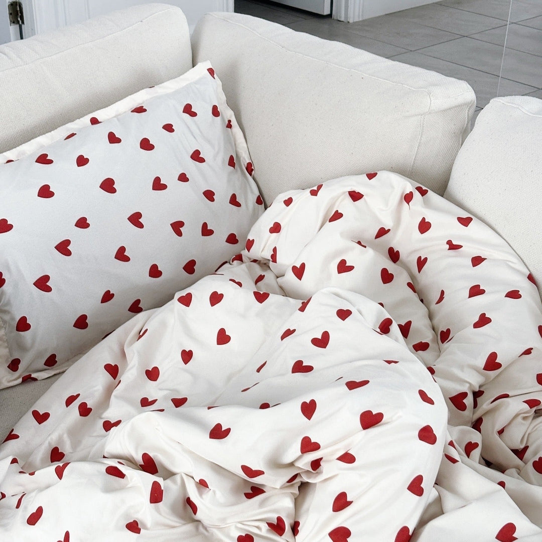 Ensemble de literie en tissu ménager avec motif en forme de cœur