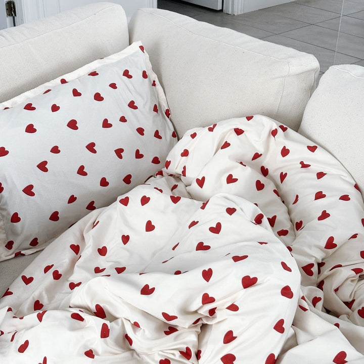 Ensemble de literie en tissu ménager avec motif en forme de cœur