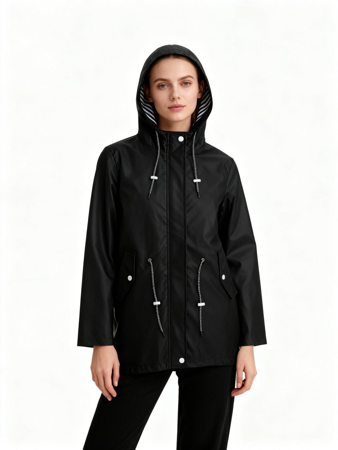 Veste imperméable pour femme, silhouette droite avec capuche - Alvindra